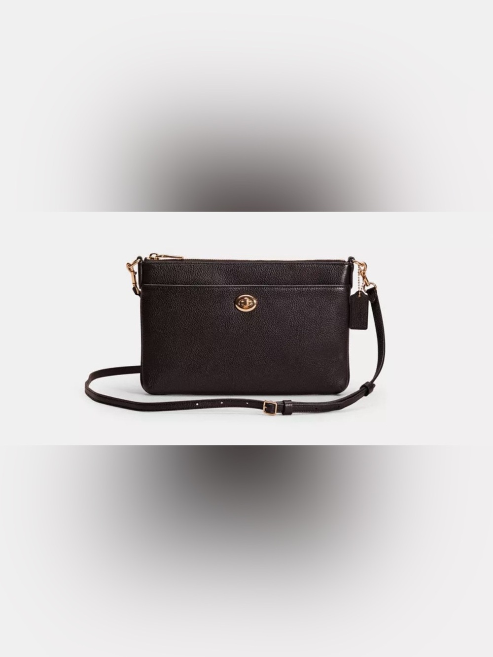 Coach vintage Brown Leather Crossbody Bag With Twist Turn Zipper Closure silver